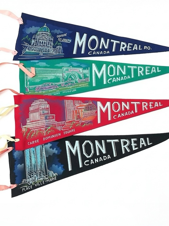 Other - Rare Vintage Montreal Landmarks Canada Felt Pennant Lot – Set of 4 Deadstock 60s